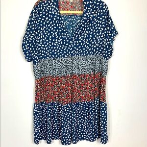 Umgee Boho Party Blue and White Floral Tiered Dress